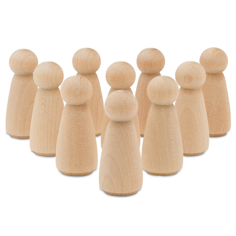 Woodpeckers Large Wooden Peg Dolls 312 inch MomAngel Shape Peg People Pack of 10 Birch Unfinished Wood Figurines to Paint