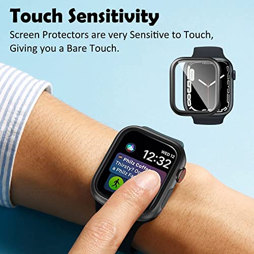 OpenTech Hard Matte Silicone Protection Front Case Cover with Attached Full Screen Protector Compatible For Apple Smartwatch Series 9/8 / 7 (41Mm) Full Coverage (Black) - Image 5