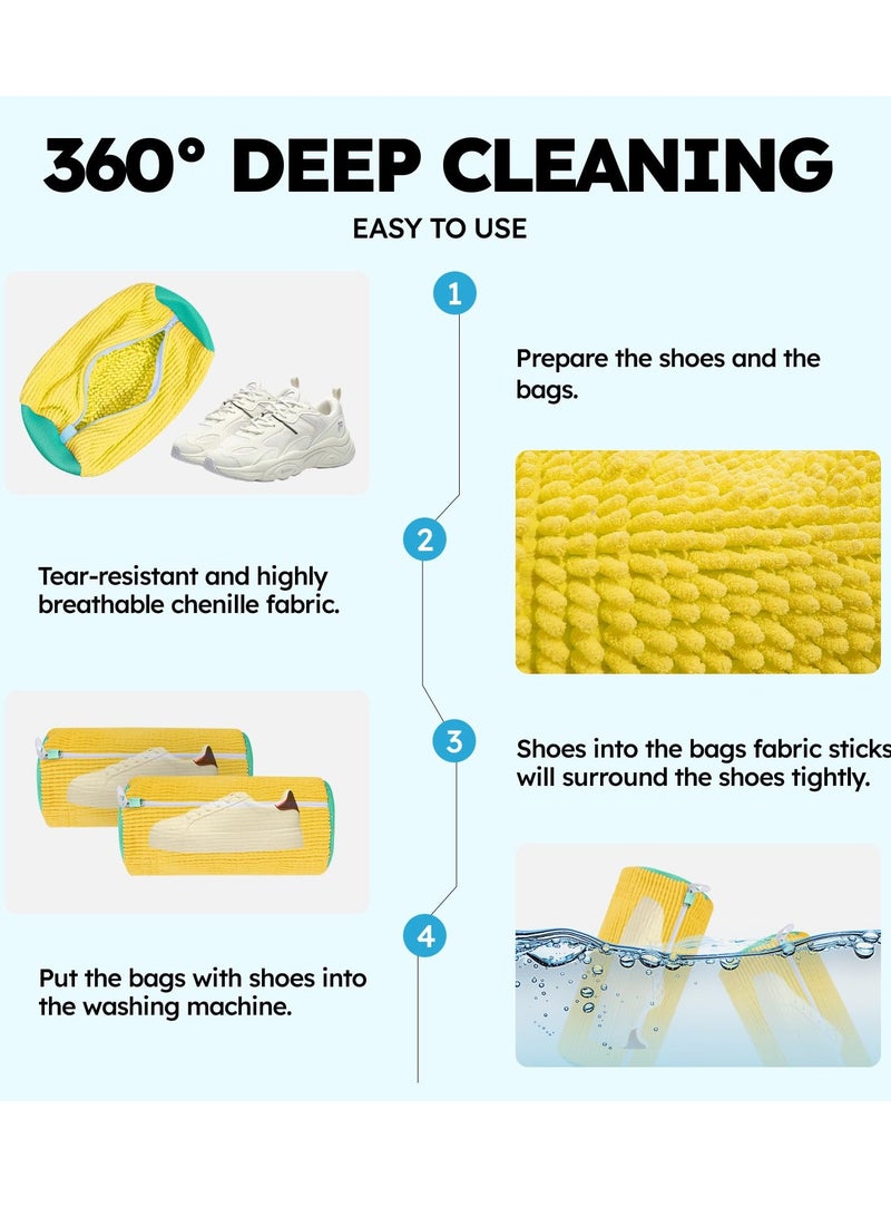 Fanski Shoe Cleaning Bag 2 pcs Shoe Cleaning Bag For Washing Machine, Laundry Bag For Shoes Reusable Shoe Washing Bag for All Shoe Types And Sizes,Yellow 42*19 CM - Image 4