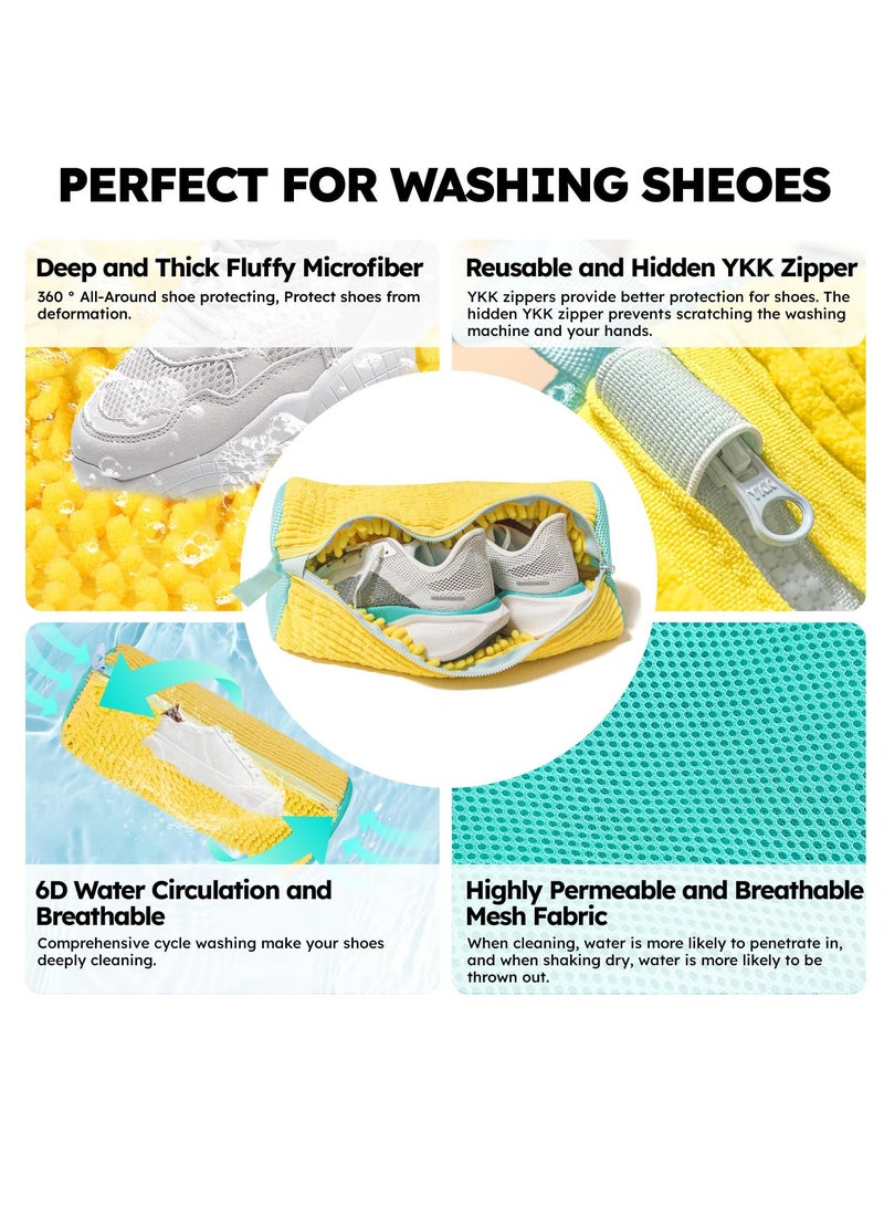 Fanski Shoe Cleaning Bag 2 pcs Shoe Cleaning Bag For Washing Machine, Laundry Bag For Shoes Reusable Shoe Washing Bag for All Shoe Types And Sizes,Yellow 42*19 CM - Image 3