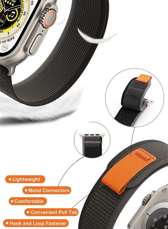 بيوينتي عبوة من قطعتين لسوار ساعة Apple Watch Trail مقاس 49 مم و45 مم و44 مم و42 مم، حزام رياضي من النايلون المنسوج لسلسلة iWatch Ultra/8/7/SE/6/5/4/3/2/1 (أسود، بيج) - Image 3