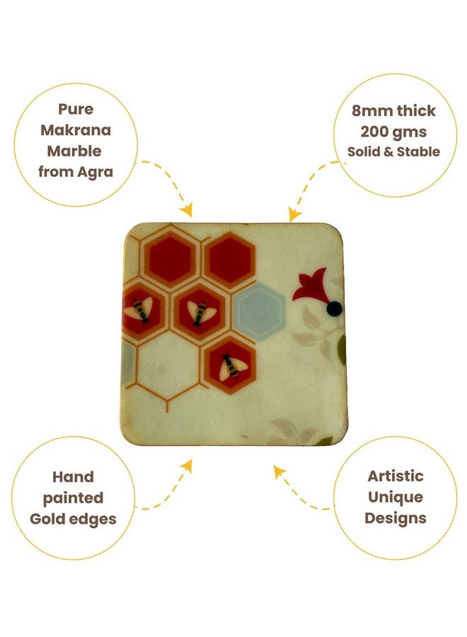 D'ORABLE Dorable Coasters - Marble Square Tea Coaster for Dinning Table. Perfect for Anniversery Gifting. Set of 2. Flo and Beehold! in an Elegant Box. - Image 4