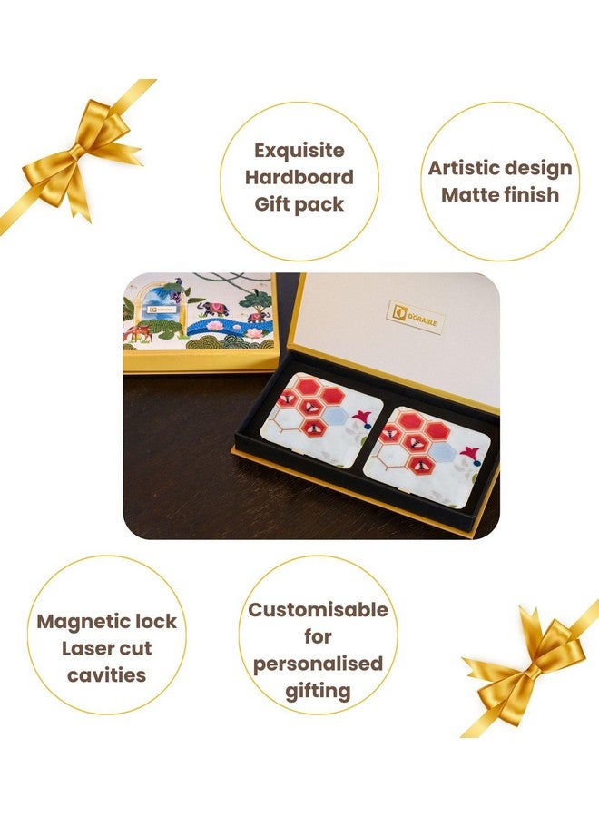 D'ORABLE Dorable Coasters - Marble Square Tea Coaster for Dinning Table. Perfect for Anniversery Gifting. Set of 2. Flo and Beehold! in an Elegant Box. - Image 5