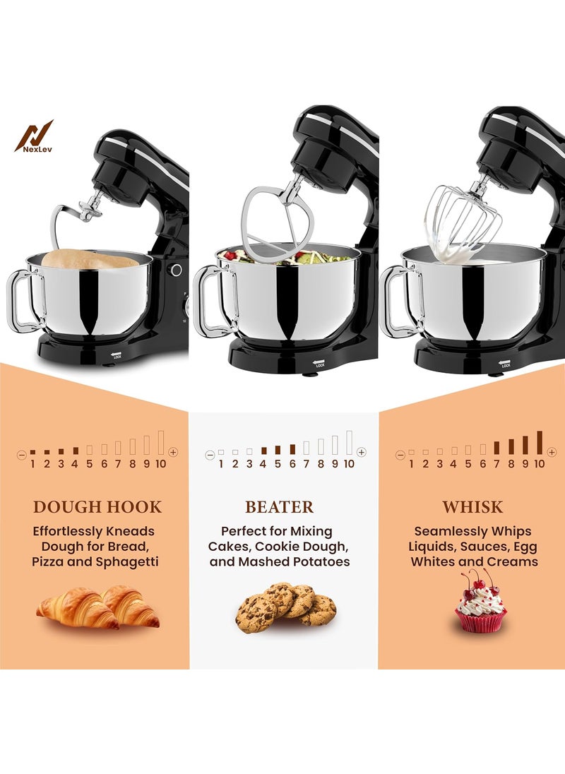 nexlev - NexLev Stand Mixer 1500W 55L SS Bowl 10 Speed Setting Pulse Function Whisk Beater Dough Hook Planetary Rotation Perfect for Roti Cookie Dough Cake Making 100 Copper Motor ST01 - Image 1