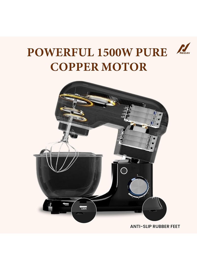 nexlev - NexLev Stand Mixer 1500W 55L SS Bowl 10 Speed Setting Pulse Function Whisk Beater Dough Hook Planetary Rotation Perfect for Roti Cookie Dough Cake Making 100 Copper Motor ST01 - Image 1