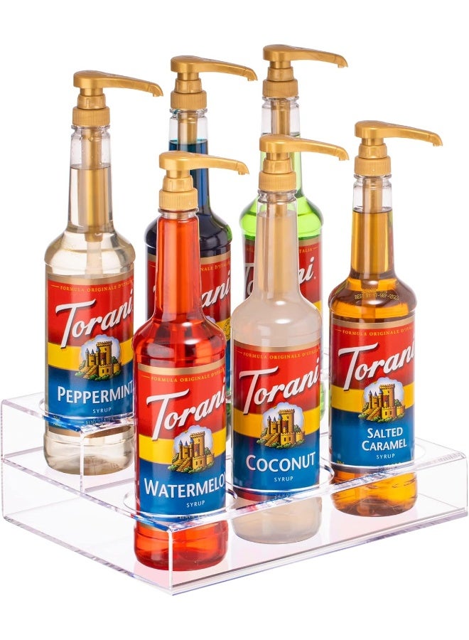 TPGP Acrylic Bottle Holder Wine Display Riser | 6 Bottles, 2 Tier Rack | Bar Counter-Top Display Stand | Wine Rack Holder For Kitchen, Pantry, Fridge | Storage Organizer For Wine, Soda, Syrups And Beer  - Image 1