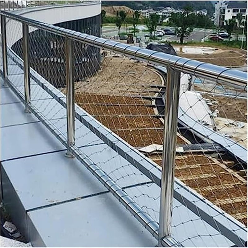 شبكة حبل من الفولاذ المقاوم للصدأ 304 لنظام الدرابزينات، مع فتحات شبكية بقطر 10 سم، شبكة سياج مرنة، شبكة حماية حدودية مقاومة للصدمات لحواجز الحيوانات (الحجم: المسافة بين العناصر 10 سم) - Image 2