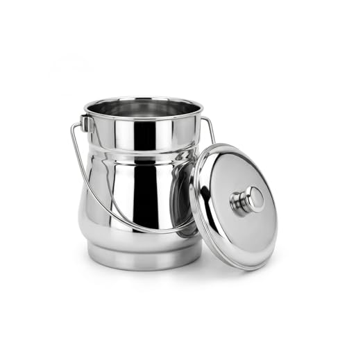 NYRA ® Stainless Steel Milk Pot/Container With Lid | Flat Bottom Dolu For Ghee, Oil, Curd, Grains, Pulses | Dolchi For Milk (1.3 Cylindrical, 1, Stainless Steel Multipurpose Container), 1.3 Liter - Image 1