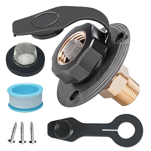 FYRIXY RV City Water Inlet with Check Valve 34 NH to 12 NPT Brass Matte Black Dust Cap - Image 1
