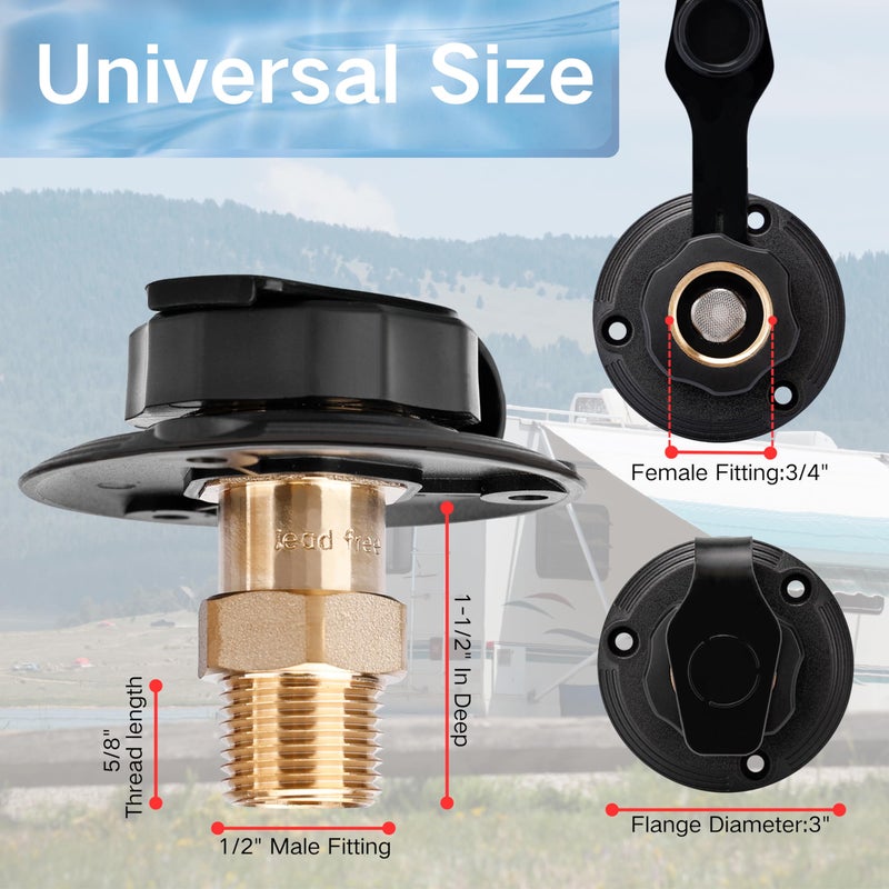 FYRIXY RV City Water Inlet with Check Valve 34 NH to 12 NPT Brass Matte Black Dust Cap - Image 4