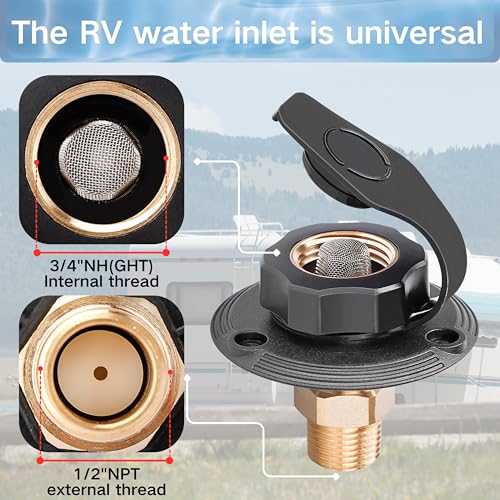 FYRIXY RV City Water Inlet with Check Valve 34 NH to 12 NPT Brass Matte Black Dust Cap - Image 5