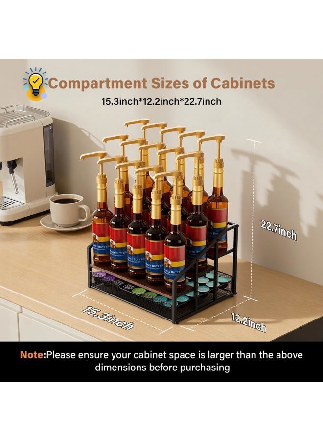 kimilus Coffee Syrup Rack Organizer, 4-Tier 12 Bottle Syrup Rack with 35 K Cup Drawer for Coffee Bar, Countertop Bottle Holder Stand for Dressing for Kitchen Cafe Station - Image 4