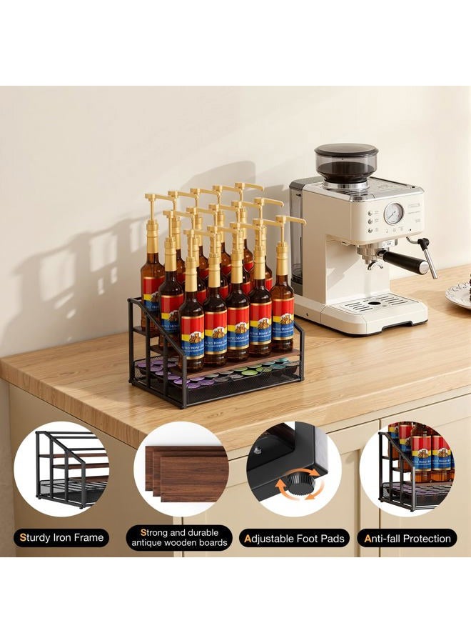 kimilus Coffee Syrup Rack Organizer, 4-Tier 12 Bottle Syrup Rack with 35 K Cup Drawer for Coffee Bar, Countertop Bottle Holder Stand for Dressing for Kitchen Cafe Station - Image 5