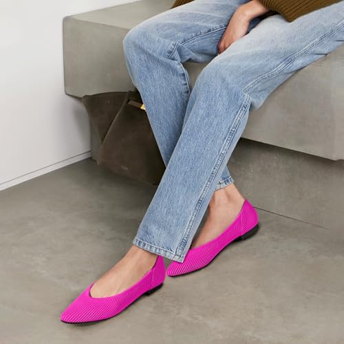 TINGRISE Women's Flats Shoes Pointed Toe Knit Ballet Comfortable Dressy Slip On Flat Pink US9 - Image 4