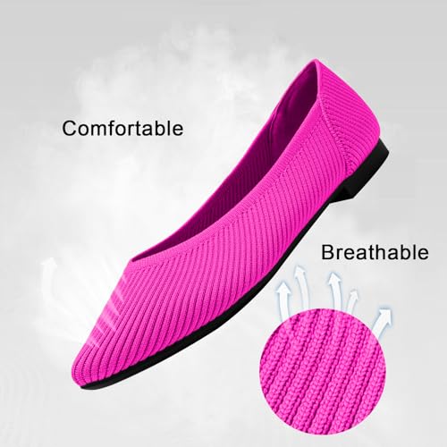 TINGRISE Women's Flats Shoes Pointed Toe Knit Ballet Comfortable Dressy Slip On Flat Pink US9 - Image 2