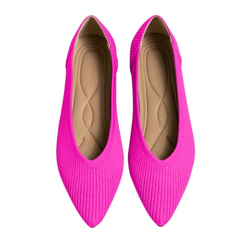 TINGRISE Women's Flats Shoes Pointed Toe Knit Ballet Comfortable Dressy Slip On Flat Pink US9 - Image 1