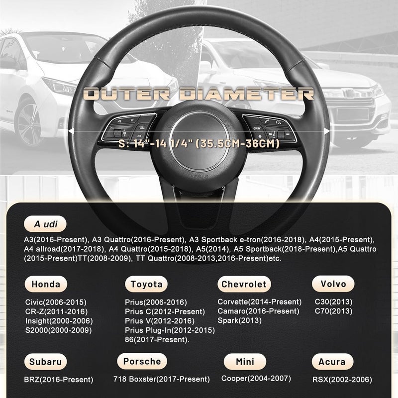 سيج دايركت غطاء عجلة قيادة من ، جلد مايكروفايبر أسود وبج لسيارات Prius وCivic مقاس 14 بوصة - 14.25 بوصة - Image 5