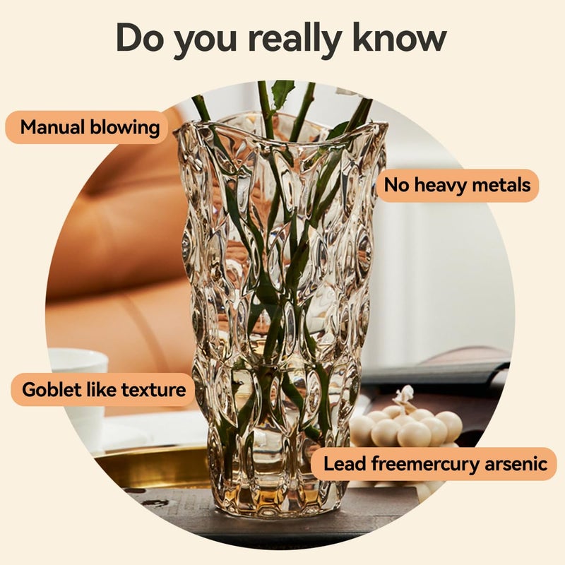 CEMABT 9.5inch 3.4 lb Glass Vases for Flowers Unbreakable Thickened Morden vase for Tables Centerpieces,Colorful,Vintage and Clear Rose Large Flower vases for Bouquet Unique Giftsï¼ˆChampagneï¼‰ - Image 3