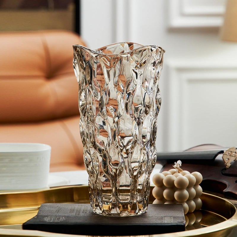 CEMABT 9.5inch 3.4 lb Glass Vases for Flowers Unbreakable Thickened Morden vase for Tables Centerpieces,Colorful,Vintage and Clear Rose Large Flower vases for Bouquet Unique Giftsï¼ˆChampagneï¼‰ - Image 2