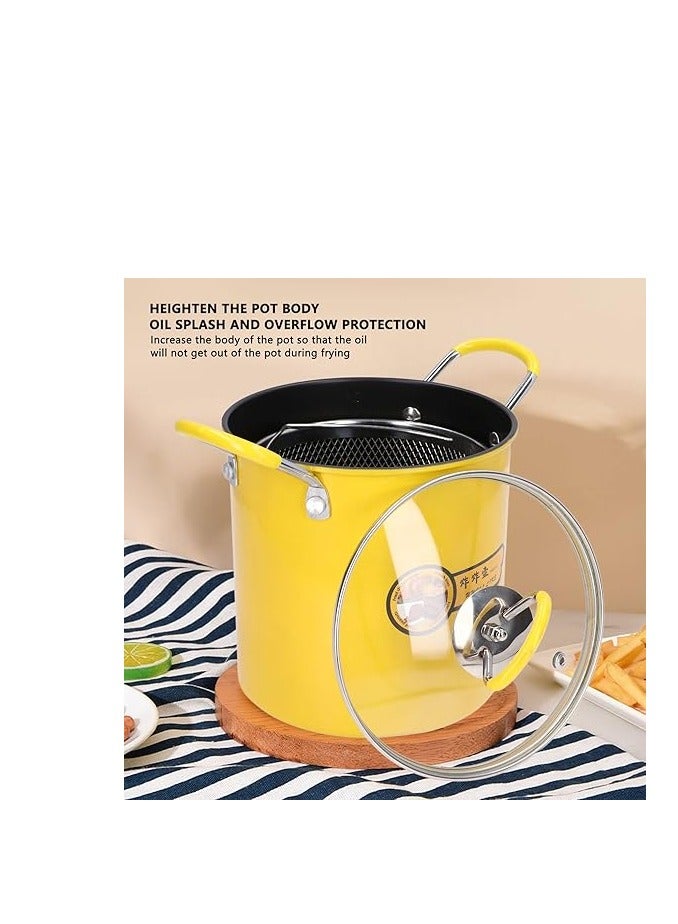 Mini Deep Fryer Pot Deep Fryer with Basket Stainless Steel Deep Fryer Pot Japanese Deep Frying Pot with Oil Filter Rack Lid for Home Kitchen Fryer, Yellow - Image 1