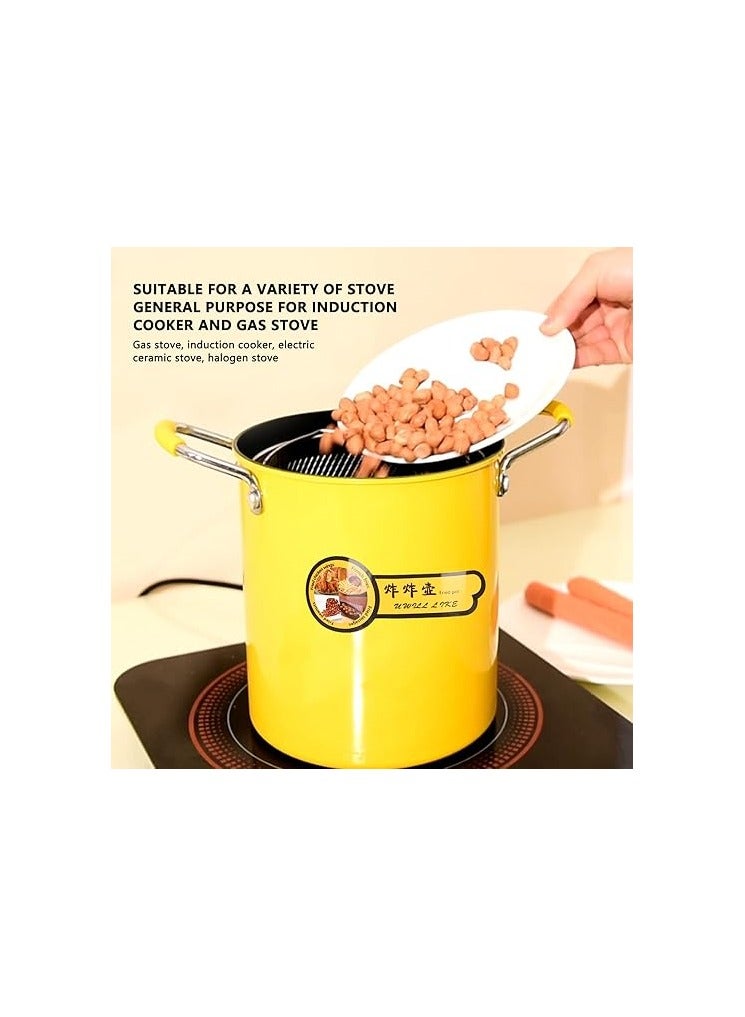 Mini Deep Fryer Pot Deep Fryer with Basket Stainless Steel Deep Fryer Pot Japanese Deep Frying Pot with Oil Filter Rack Lid for Home Kitchen Fryer, Yellow - Image 2