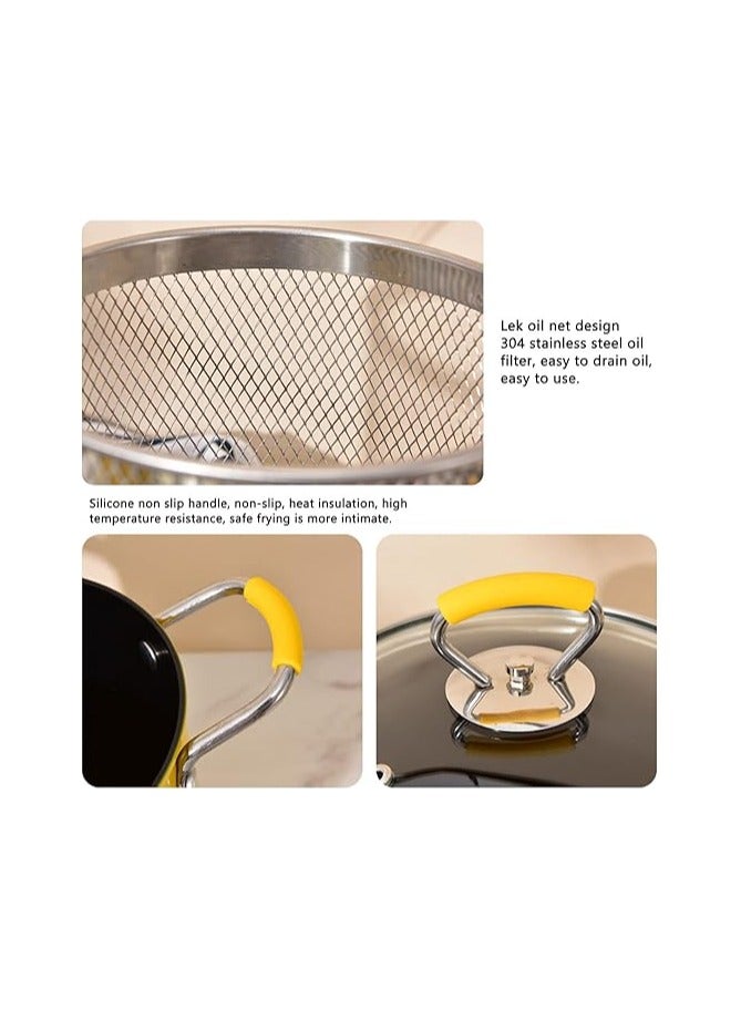 Mini Deep Fryer Pot Deep Fryer with Basket Stainless Steel Deep Fryer Pot Japanese Deep Frying Pot with Oil Filter Rack Lid for Home Kitchen Fryer, Yellow - Image 3