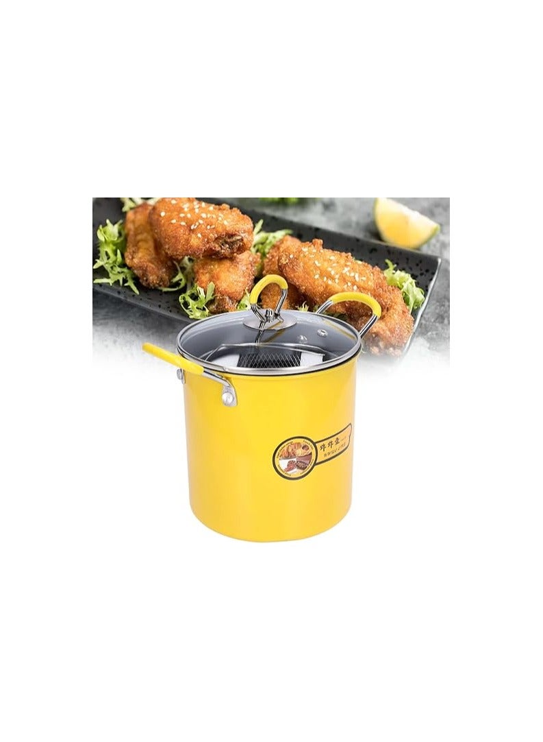 Mini Deep Fryer Pot Deep Fryer with Basket Stainless Steel Deep Fryer Pot Japanese Deep Frying Pot with Oil Filter Rack Lid for Home Kitchen Fryer, Yellow - Image 4