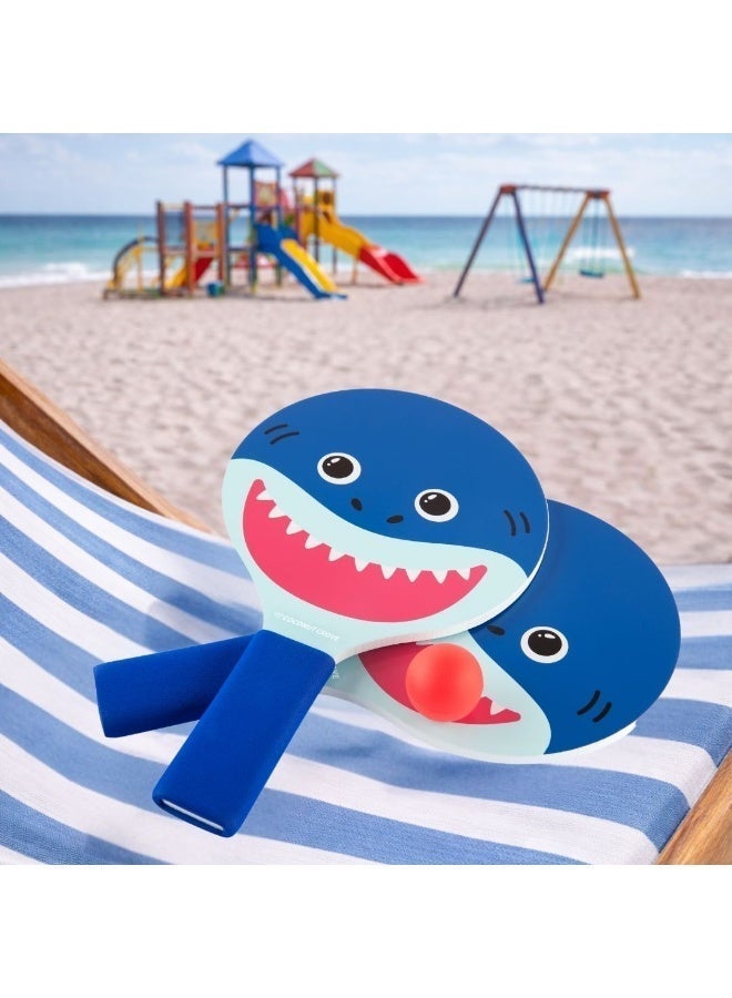 Trishi Coconut Grove Kids Beach Paddle Set with Ball – Wooden Beach Racquet Game for Kids, Outdoor Beach Toys for Children, Summer Sand Play Sports Toy, Lightweight Travel Set  Finn Shark - Image 2