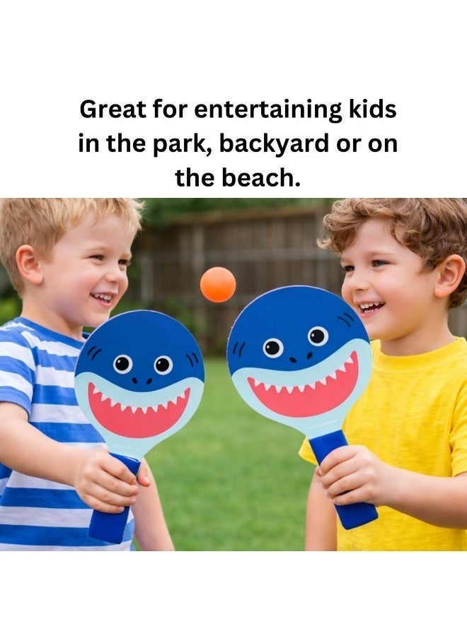 Trishi Coconut Grove Kids Beach Paddle Set with Ball – Wooden Beach Racquet Game for Kids, Outdoor Beach Toys for Children, Summer Sand Play Sports Toy, Lightweight Travel Set  Finn Shark - Image 5