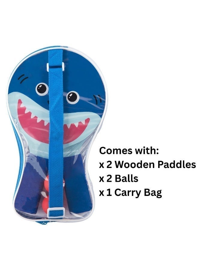 Trishi Coconut Grove Kids Beach Paddle Set with Ball – Wooden Beach Racquet Game for Kids, Outdoor Beach Toys for Children, Summer Sand Play Sports Toy, Lightweight Travel Set  Finn Shark - Image 3