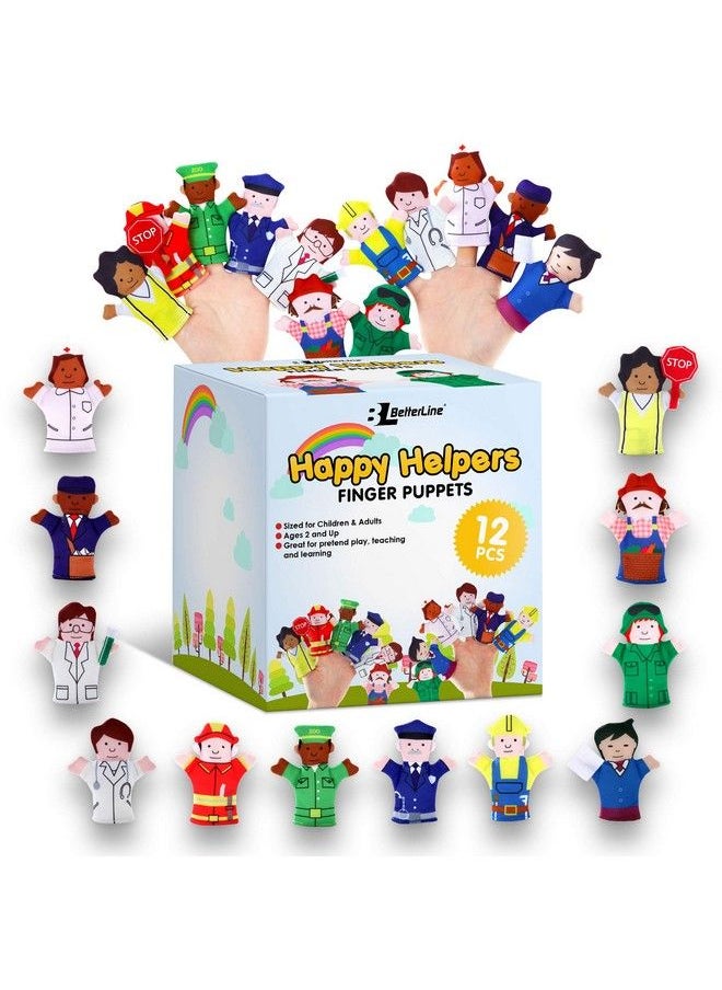 BETTERLINE - Happy Helpers Finger Puppets 12Piece Set Teach And Learn With A Variety Of Neighborhood People Characters Free Bonus Ebook For Families, Children, Kindergarten, Play And Esl - Image 1