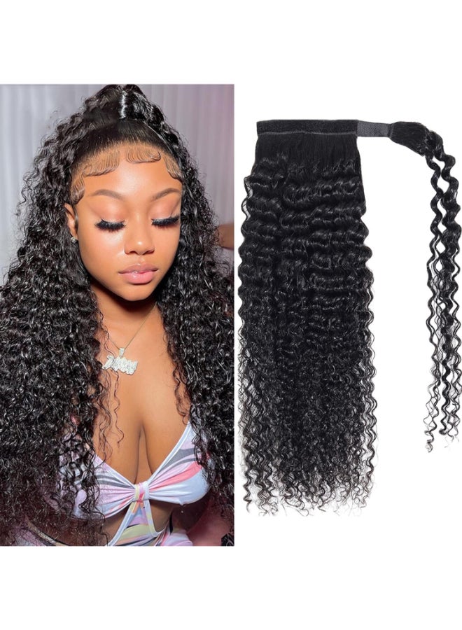 Seelaak Long Curly Magic Paste Wrap Around Ponytail Human Hair Extensions 100 Real Remy Hair Ponytails Human Hair Extensions for Women Natural Black 16 Inch 125g - Image 2