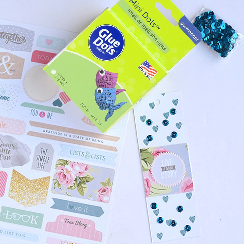 Glue Dots نقاط الغراء، نقاط صغيرة، مزدوجة الجوانب، 3/16"، 300 نقطة، شريط غراء للحرف اليدوية، نقاط لاصقة، بديل الغراء السائل الساخن، شفاف - Image 3