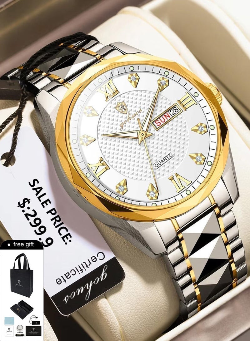 GOHUOS Watches for Men, Top Brand Luxury Stainless Steel Band Analog Waterproof Classic Quartz Business Fashion Wrist Watch - 41mm - Father or Boyfriend Gift - Image 1
