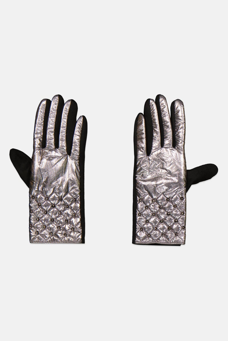 Justin Gregory Women 1 Pair Studded Puffer Gloves, Black - Image 1