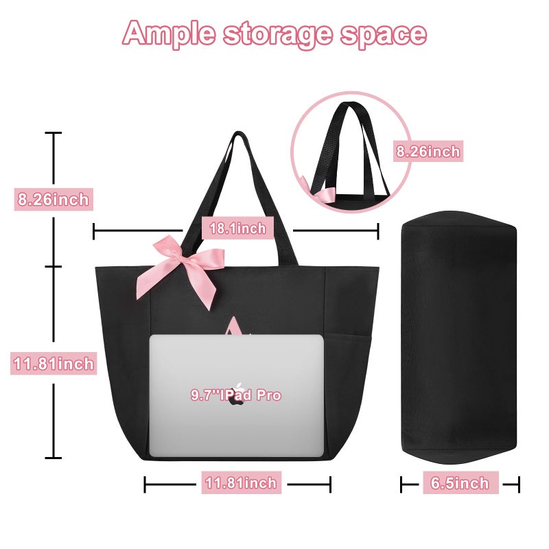 Vavabox Tote Bag, A-Z Initial Monogrammed Waterproof Tote Bag, Bridesmaid Gifts for Women, Black and Pink (S, Black) - Image 3