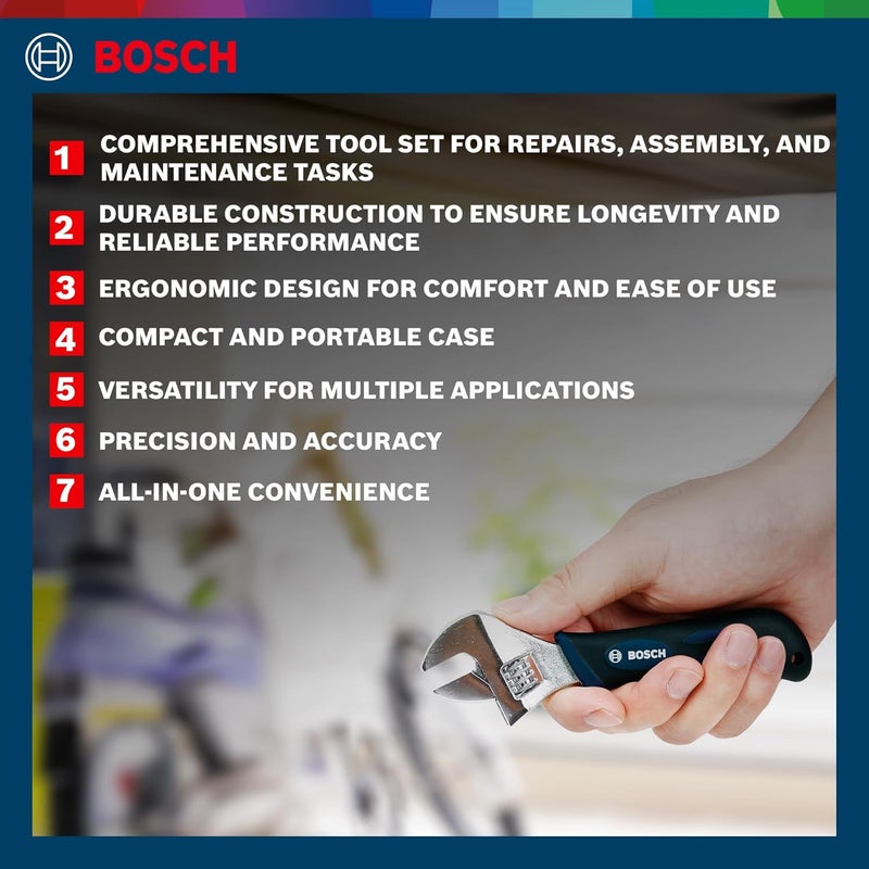 BOSCH طقم أدوات يدوية، طقم مكون من 12 قطعة، أدوات يدوية احترافية، أدوات دقيقة، تصميم مريح، متينة ومقاومة للصدأ، زرقاء، حقيبة صلبة للتخزين الآمن - Image 3