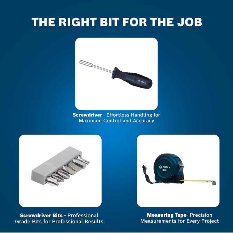 BOSCH طقم أدوات يدوية، طقم مكون من 12 قطعة، أدوات يدوية احترافية، أدوات دقيقة، تصميم مريح، متينة ومقاومة للصدأ، زرقاء، حقيبة صلبة للتخزين الآمن - Image 5