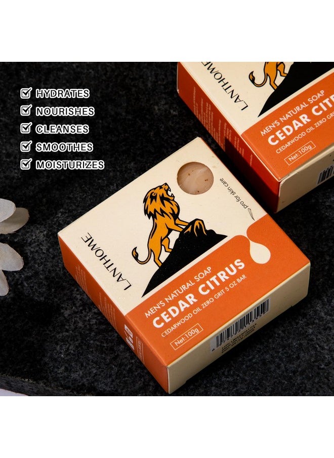 Lanthome All Natural Bar Soap For Men Moisturizing Mens Bar Soap 100G Cedar Citrus Smell Fresh Men'S Exfoliating Body Wash Bath Soap With Shea Butter 3 Pack  - Image 3