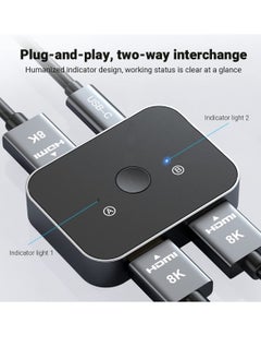 SYOSI 8K HDMI Switch 4K@144Hz 120Hz or 1080P@240Hz Splitter HDR 8K@60Hz 2 in 1 Out Aluminum Alloy Bi Directional Switcher Ultra HD 48Gbps for Roku HDTV Apple TV Fire Stick Sony T PS5 4 Xbox Series X  - Image 2