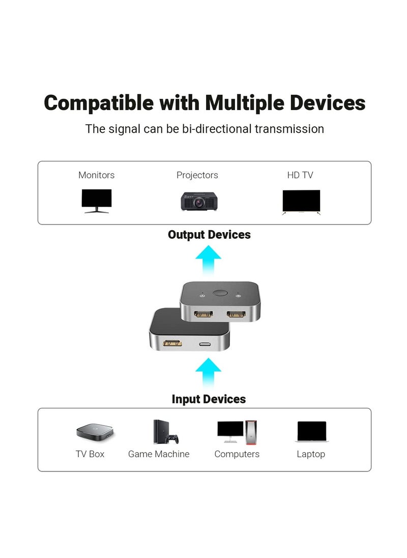 SYOSI 8K HDMI Switch 4K@144Hz 120Hz or 1080P@240Hz Splitter HDR 8K@60Hz 2 in 1 Out Aluminum Alloy Bi Directional Switcher Ultra HD 48Gbps for Roku HDTV Apple TV Fire Stick Sony T PS5 4 Xbox Series X  - Image 4
