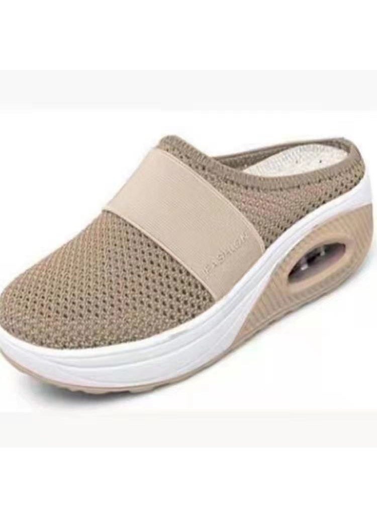 Generic - 2022 Summer New Plus Size Lazy Person One Step Slippers Womens European Simple Slope Slippers Rubber Sole China Made Khaki - Image 1