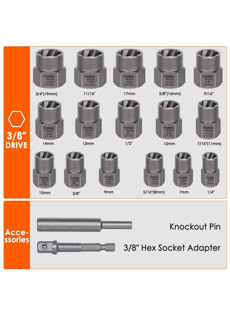 THINKWORK THINKWORK Bolt Extractor Kit, 18 Pieces Bolt Extractor Set, Stripped Bolt Extractor for Removing Damaged, Frozen, Rusted, Rounded-Off Bolts, Nuts & Screws  - Image 5