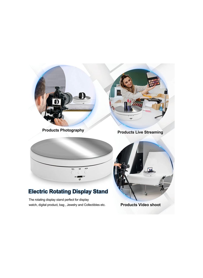 Rotating Display Stand 360° Motorized Photography Turntable with 1 PVC Background for Photography Products Display Jewelry Watch 3D Models Panoramic Display Max Load 6.6Lb USB Video Show (White) - Image 2