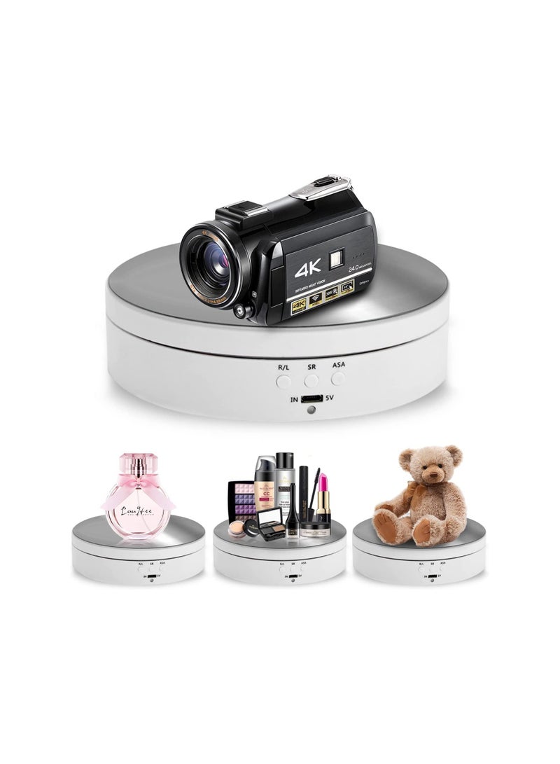 Rotating Display Stand 360° Motorized Photography Turntable with 1 PVC Background for Photography Products Display Jewelry Watch 3D Models Panoramic Display Max Load 6.6Lb USB Video Show (White) - Image 1