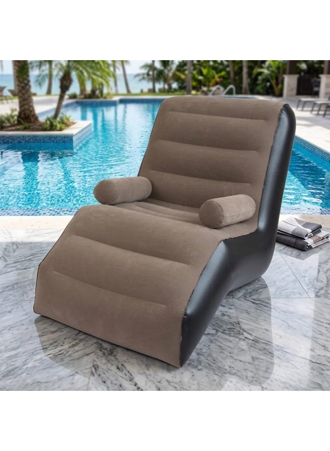 Inflatable Air Chaise Lounge with Comfortable Armrests, Comfortable Plush Relaxing Sofa for Home, Garden, Beach, Swimming Pool - Size 140 * 80 * 85cm (With Blower Gift) (Beige) - Image 1