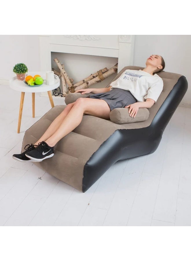 Inflatable Air Chaise Lounge with Comfortable Armrests, Comfortable Plush Relaxing Sofa for Home, Garden, Beach, Swimming Pool - Size 140 * 80 * 85cm (With Blower Gift) (Beige) - Image 4