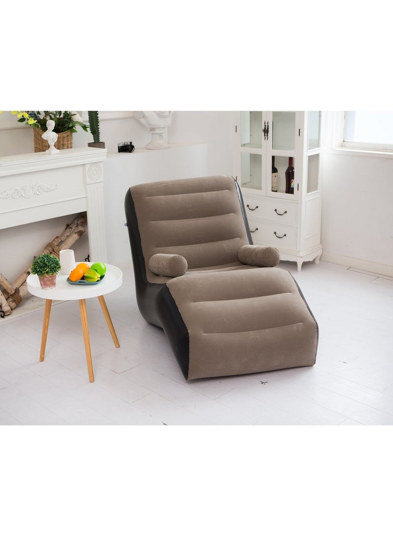 Inflatable Air Chaise Lounge with Comfortable Armrests, Comfortable Plush Relaxing Sofa for Home, Garden, Beach, Swimming Pool - Size 140 * 80 * 85cm (With Blower Gift) (Beige) - Image 5