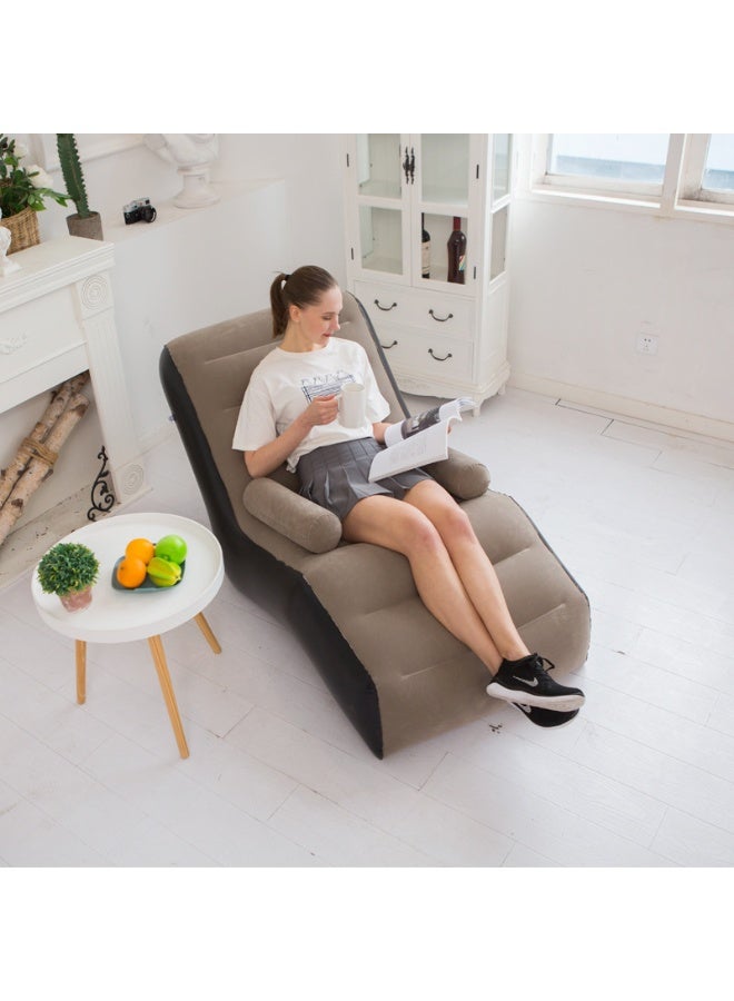 Inflatable Air Chaise Lounge with Comfortable Armrests, Comfortable Plush Relaxing Sofa for Home, Garden, Beach, Swimming Pool - Size 140 * 80 * 85cm (With Blower Gift) (Beige) - Image 3