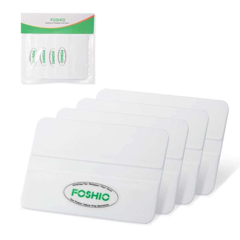 FOSHIO 4 Pack Professional Car Vinyl Applicator Tools 4 Inch Economical Squeegee for Window Tinting, Vinyl Decals, Sign Making, Vinyl Film Installing - White PP Plastic Scraper
